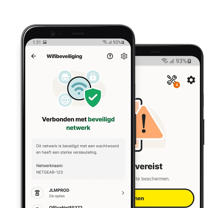 Wifibeveilingsapp op een tablet en telefoon